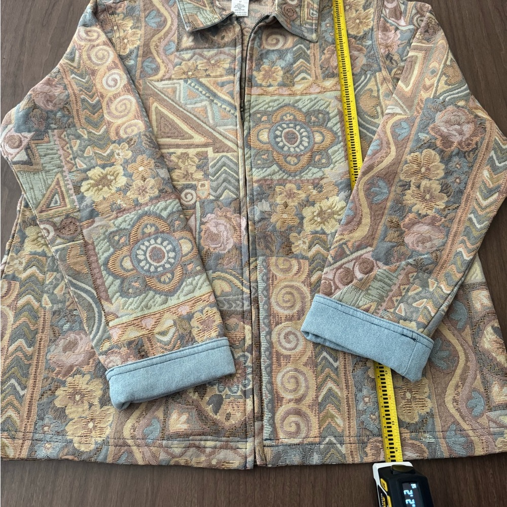 Susan Graver Womens Medium Tapestry Zip Front Jacket Multicolor Floral Geometric - Picture 13 of 13